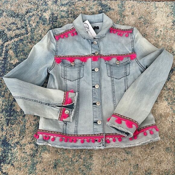 NWT Generation Love Denim Jean Jacket Fran Pom Poms - Picture 1 of 7